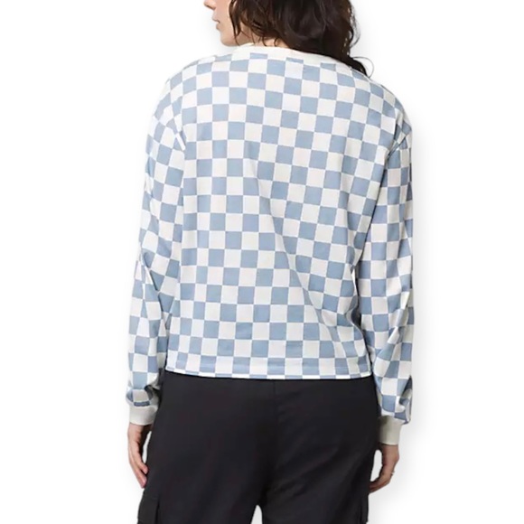 VANS Off The Wall Tee Knotty Long Sleeve Checkered Print Ashley Blue T-Shirt - Picture 3 of 5